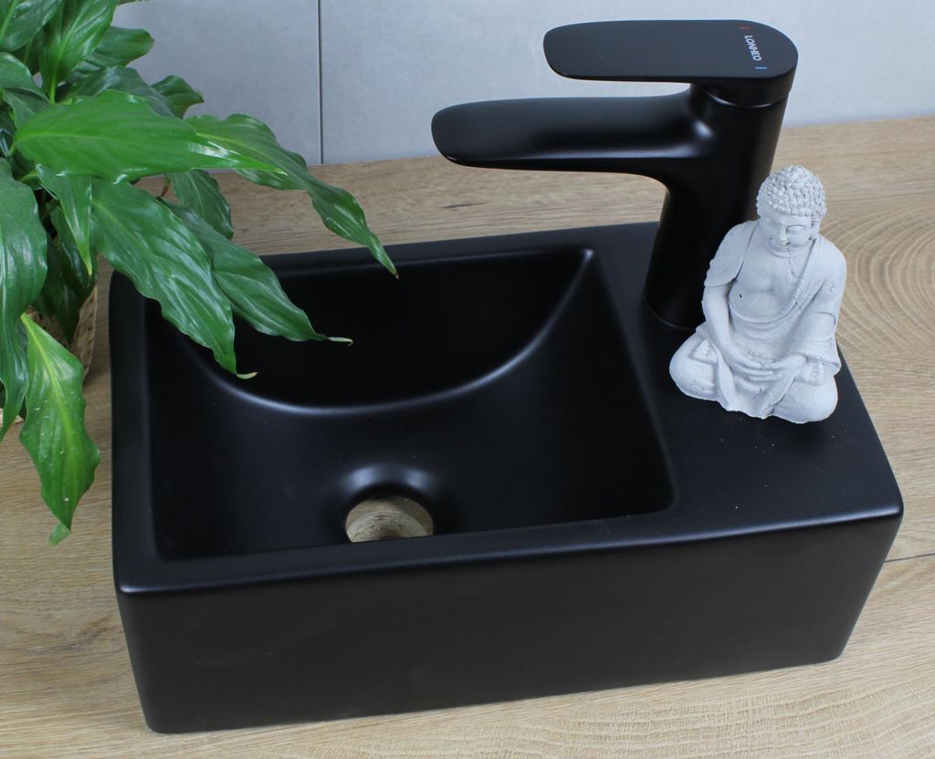 Keramik Waschbecken rechteckig 355x205x125 schwarz matt ohne Überlauf Aufsatzwaschbecken ohne Zubehör