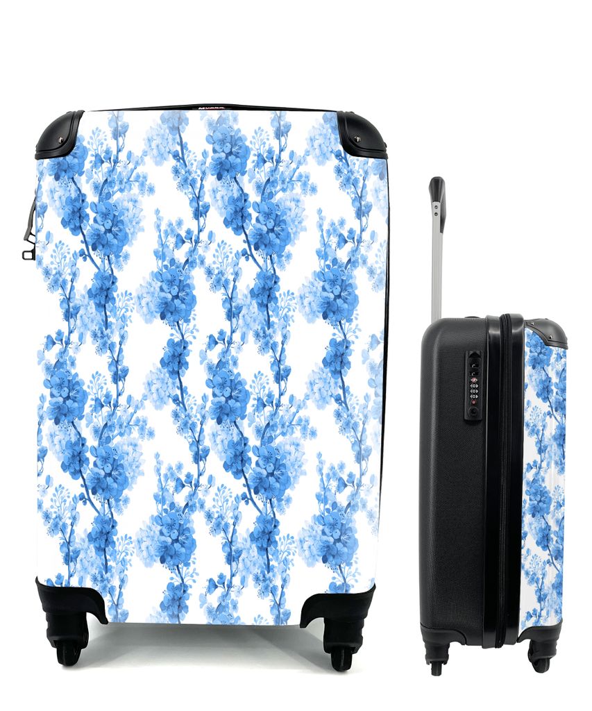 MuchoWow Koffer Handgepäck Trolley Rollkoffer Kleine Reisekoffer mit 4 Rollen - Blumen - Blau - Hortensie - Cabin Size < 55x40x23 cm & 55x40x20 ...
