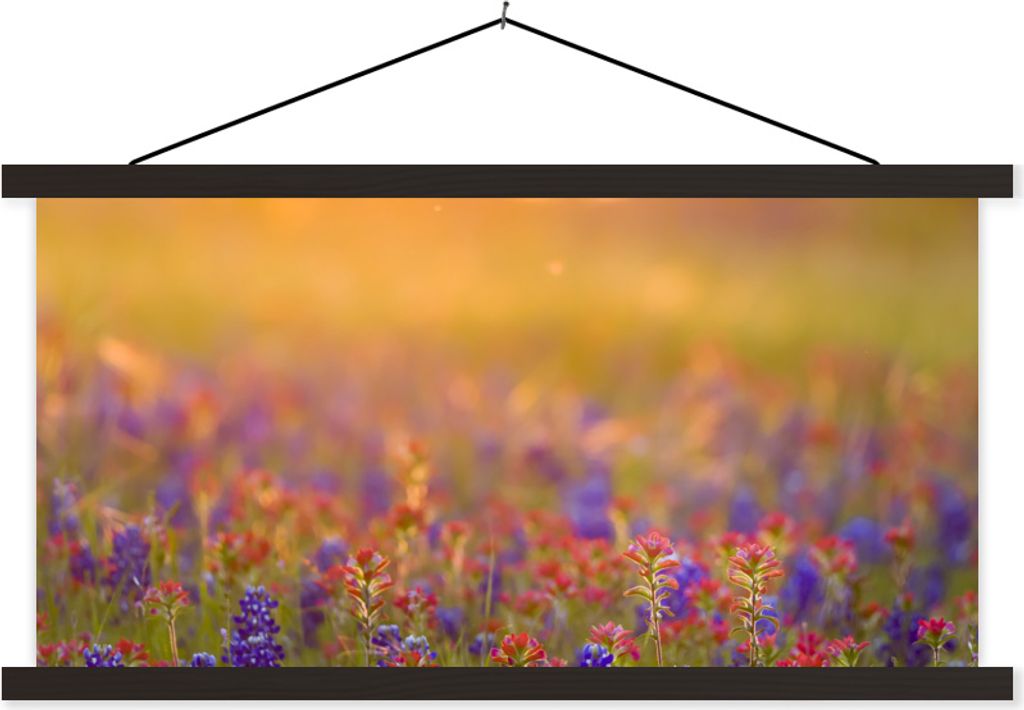MuchoWow Textilposter Blumen - Gold - Sonne 60x30 cm mit schwarzem Rahmen - Textilien