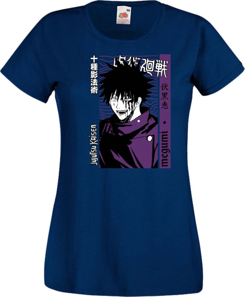Damen T-Shirt Jujutsu Anime Manga Kaisen Megumi Fushiguro Var-046 Megumi Fushiguro, Lady L / Dunkelblau