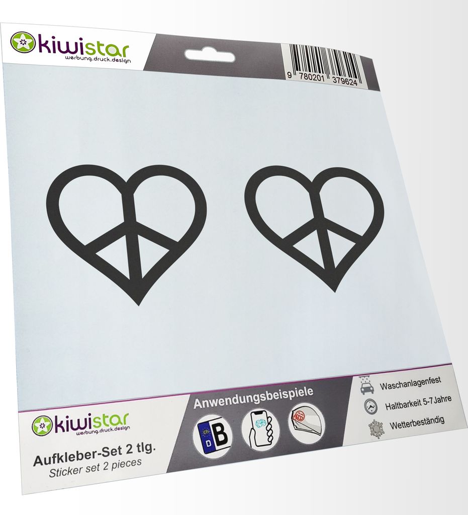 Kiwistar - 2x Kennzeichenaufkleber - dunkelgrau - 21 mm Peace - Herz - Heart - Autoaufkleber - Aufkleber für Auto, Laptop, Fahrrad, LKW, Motorrad ...