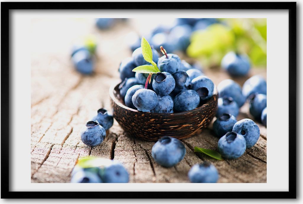 Bild 60x40 MDF-Rahmen, Wandkunst Blaubeeren