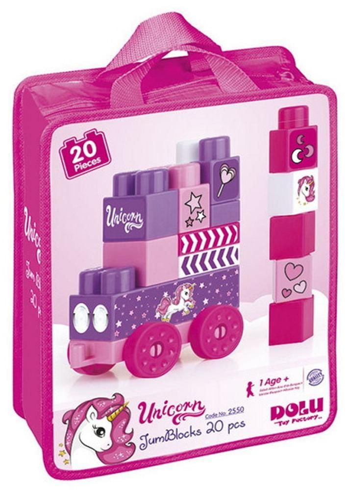 Dolu Eenhoorn JumBlocks Trein met 20 Blokken Roze