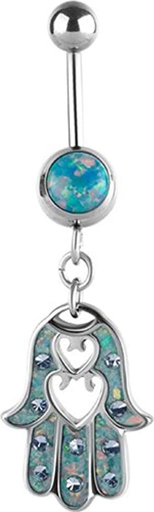 Karisma Edelstahl Bauchnabelpiercing Bananabell Fatima Hand Anhänger Jewelled Opal - Opal Weiss