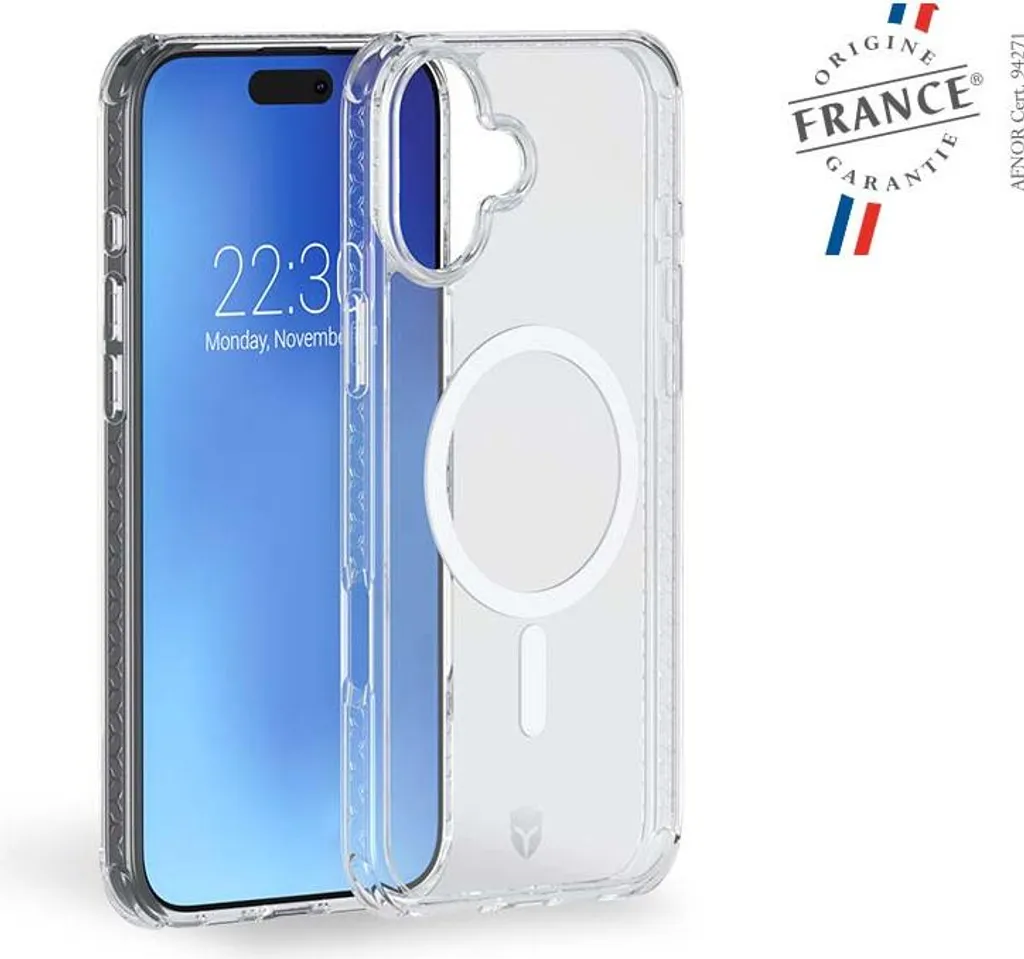 Chargez votre iPhone 16 sans fil avec la Coque MagSafe FC Air Transparente