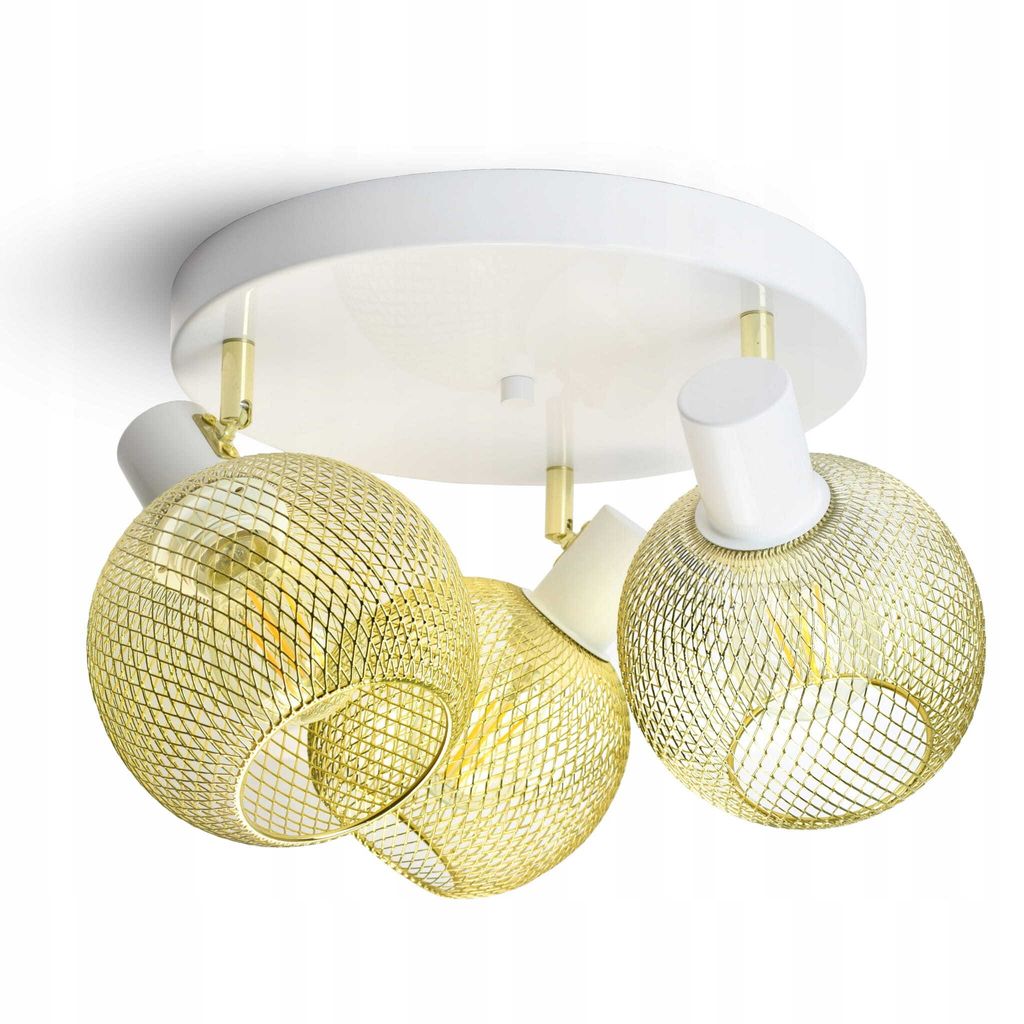 LUXOLAR Deckenleuchte Schwenkbar E27 60 W mit Netz 3 flammig Gold-Weiß - Deckenlampe für Wohnzimmer, Küchen