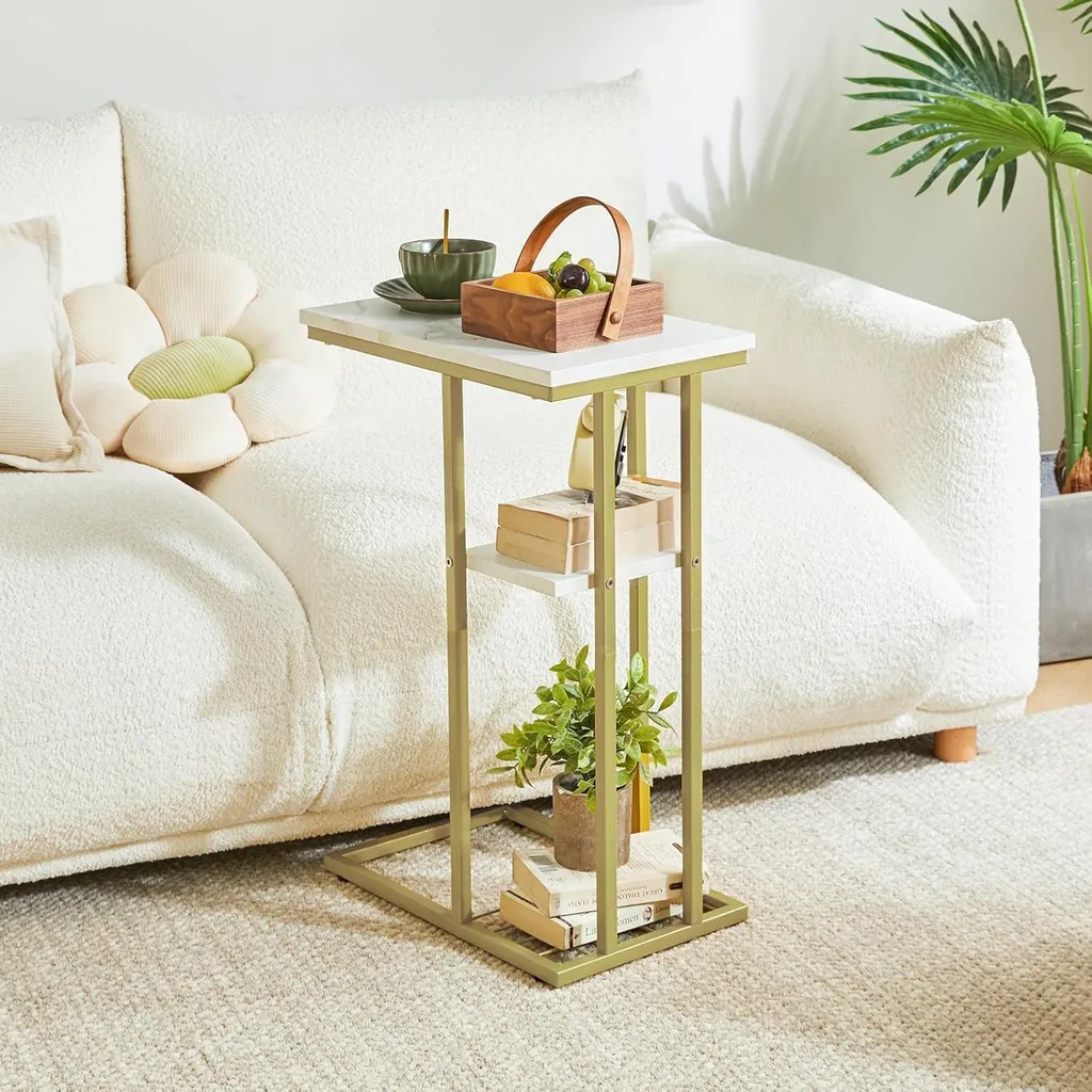 Table d'Appoint Forme C Lot de 2 Fine et Stable Finition Dorée et Blanc - 4