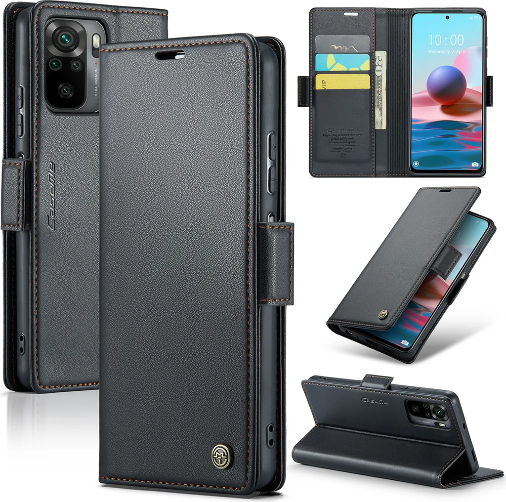 Chocoyi Cover Portafoglio In Pelle PU Per Xiaomi Redmi Note 10 / Note 10S – Nero, Con Chiusura Magnetica E Slot Tessere