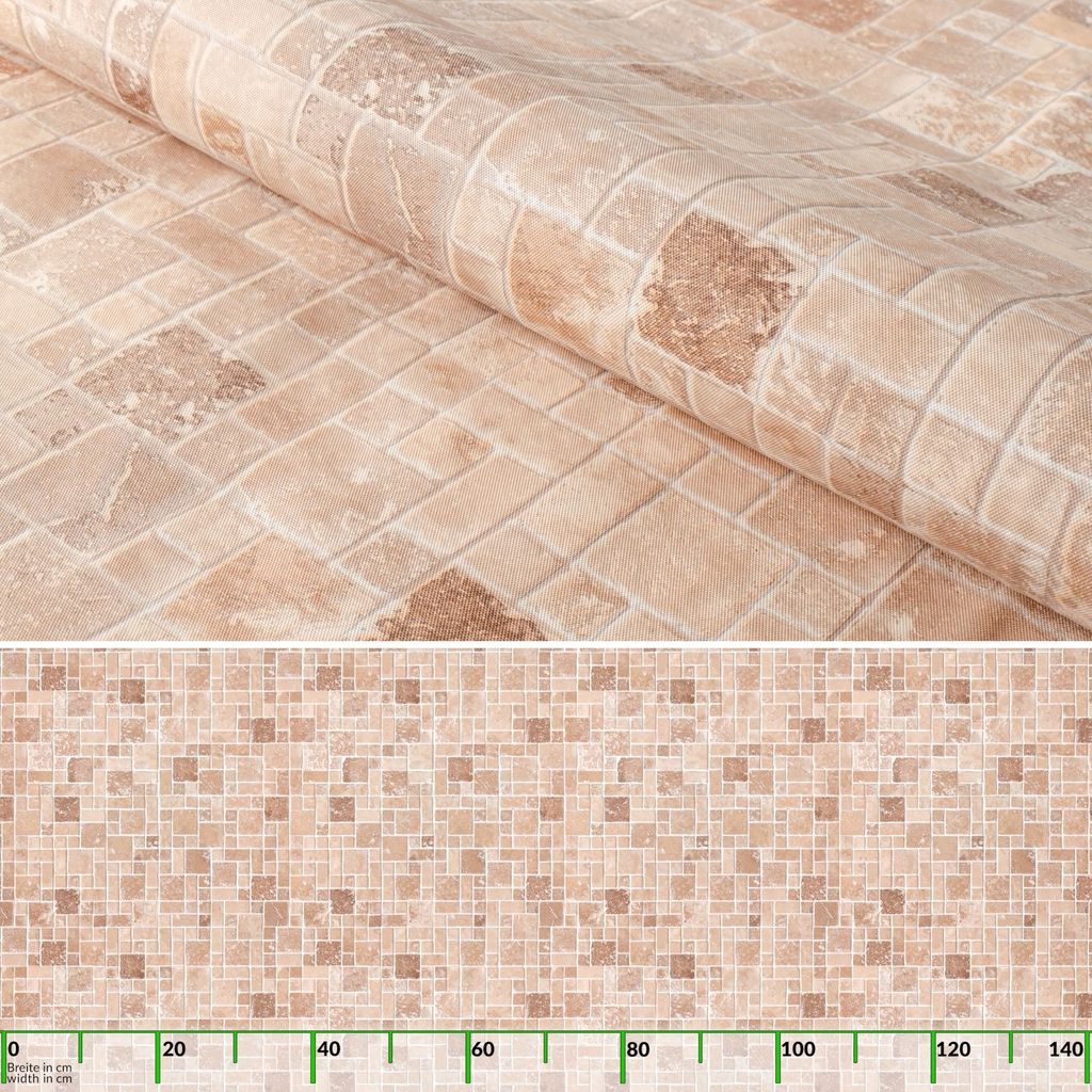 Tischdecke Wachstuch Gestreift Beige Robust Wasserabweisend Oval Breite 140 cm Länge 220 cm