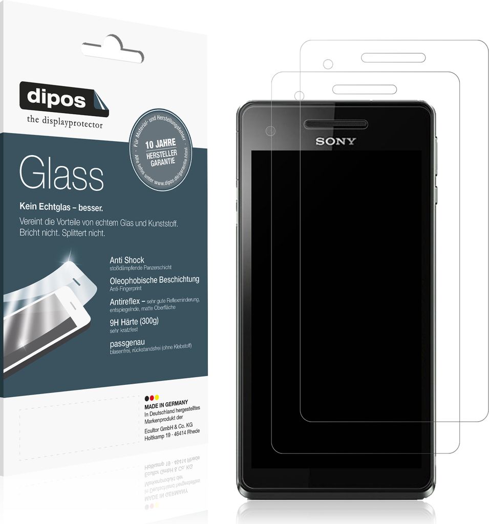 2x Schutzfolie für Sony Xperia V matt - Anti-Shock 9H Folie dipos Glass