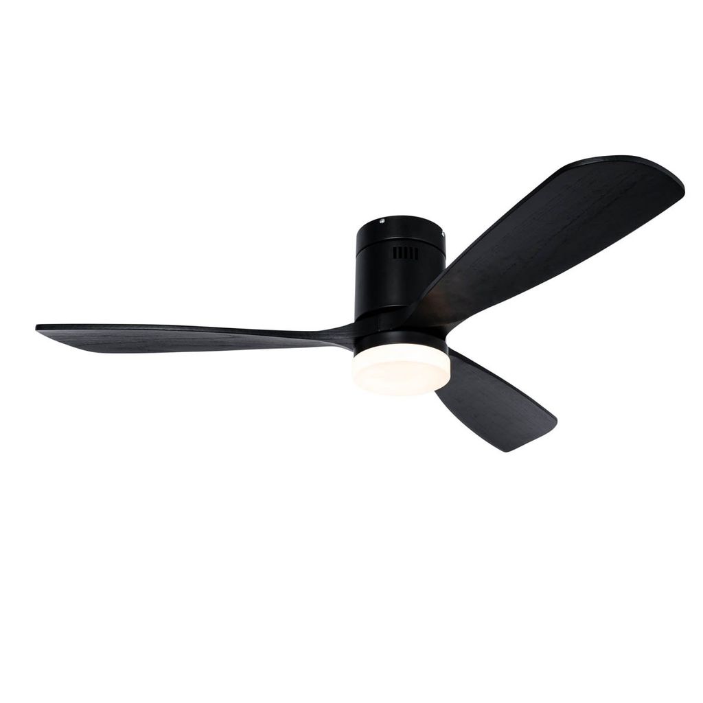 Qazqa led Design Deckenventilator mit Fernbedienung - Sofia - Schwarz, Rund, Holz, 2700K - 3500K, 132cm, Ideal als Schlafzimmerlampe und Wohnzimmer...