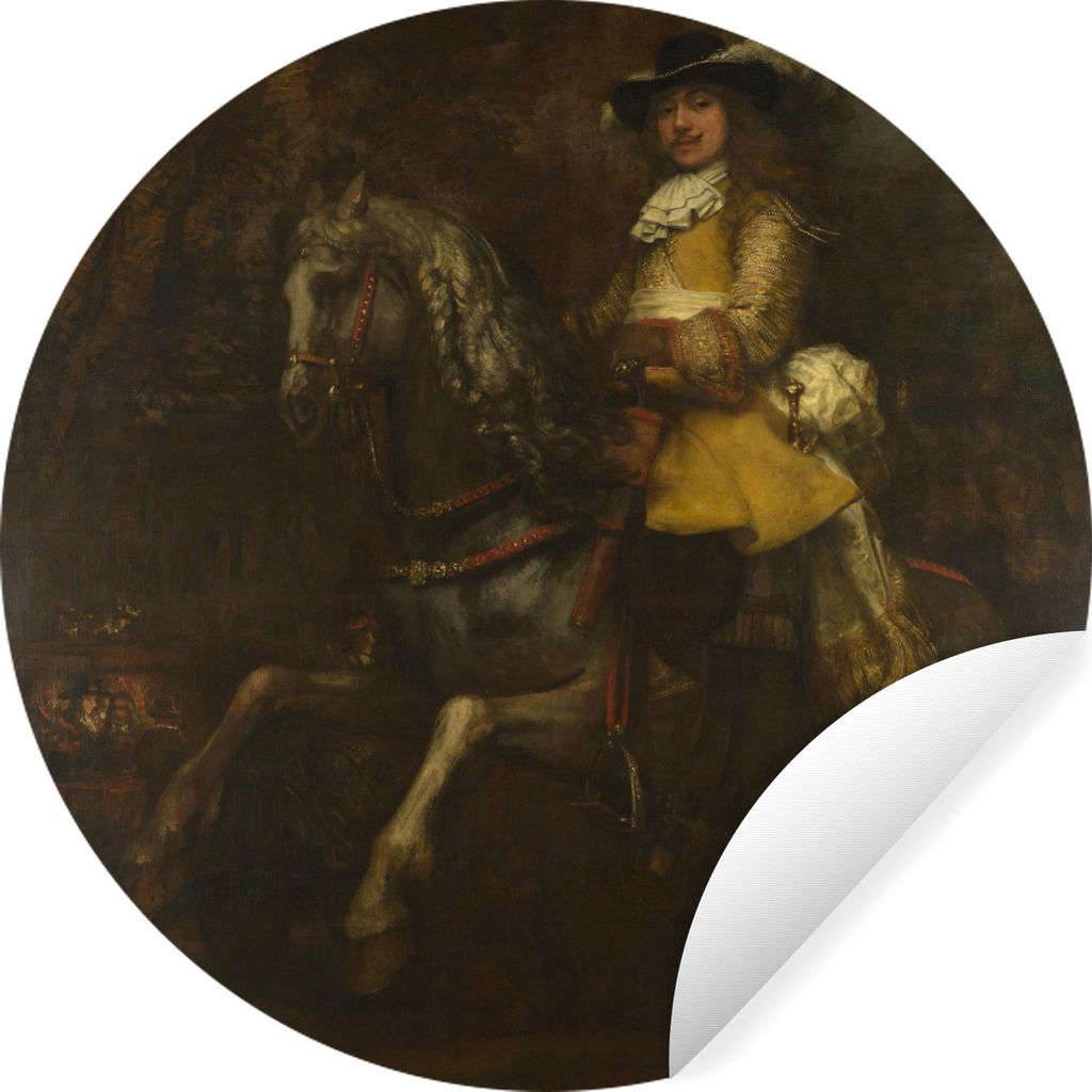 MuchoWow Runde Wandtattoo - Wandsticker Tapete Aufkleber Porträt eines Mannes zu Pferd, möglicherweise Frederick Rihel - Gemälde von Rembrandt...