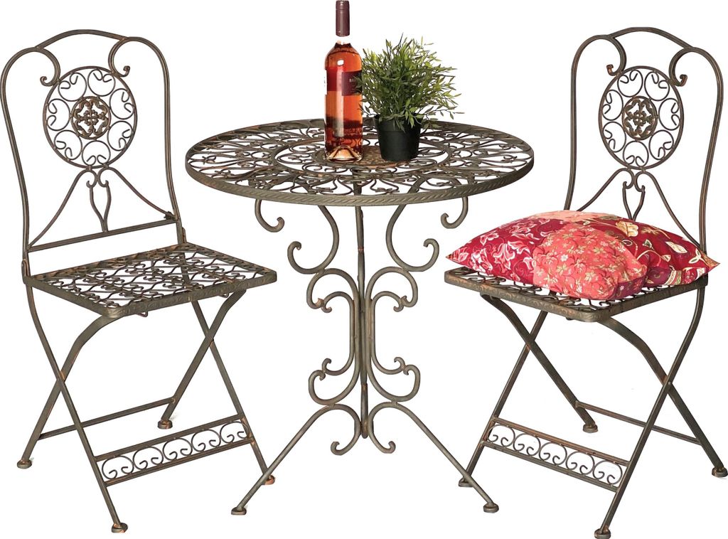 DanDiBo Sitzgruppe Eisen Garten Antik Bistroset Tecla Bistrotisch mit 2 Stühlen klappbar Metall Gartentisch