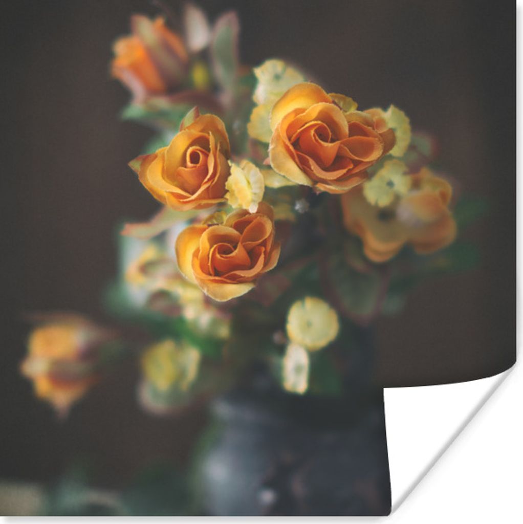 MuchoWow Poster Rosen - Orange - Blumen 50x50 cm - Wohnzimmerdekoration