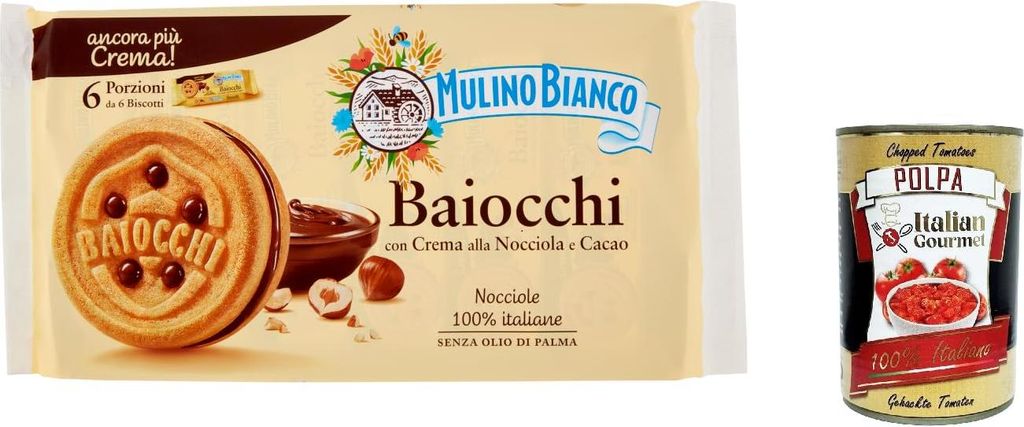 12x Mulino Bianco Baiocchi Schokolade Biscuits Reigel Kekse Kuchen mit Schokolade 336 g Snack cookies + Italian Gourmet polpa 400g