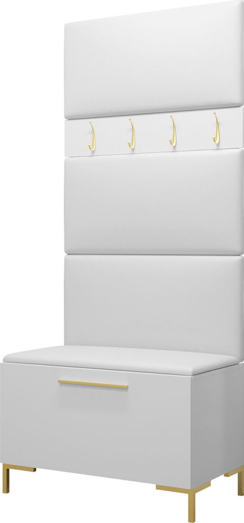 MIRJAN24 Garderoben-Set Zilion III, Garderobe mit 4 Stück Gepolstertes Wandpaneel Pag 84x42 (Weiß + Gold, Soft 017)