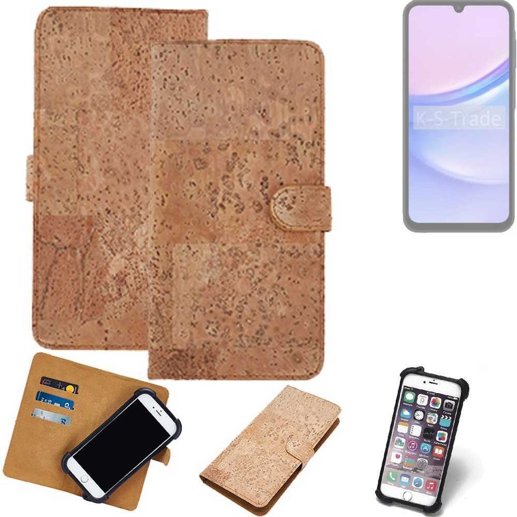 K-S-Trade Hülle kompatibel mit Samsung Galaxy A15 5G Kork Handyhülle Cover Schutzhülle TPU Case Bumper in Hellbraun, (1x)