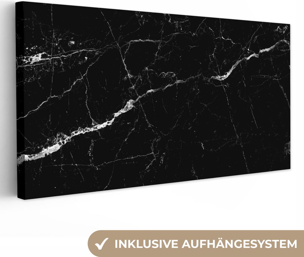 MuchoWow - Leinwandbilder - Marmoroptik - Schwarz - Luxus, Wandbild, Wanddeko Bilder Wohnzimmer, 80x40 cm