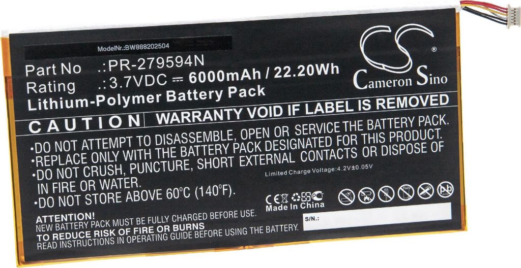 vhbw Akku Ersatz für Acer PR-279594N(1ICP3/95/94-2), PR-279594N für Tablet Pad (6000 mAh, 3,7 V, Li-Polymer)