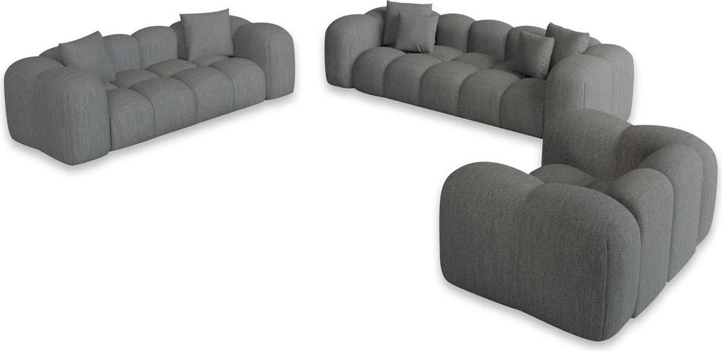 Strukturstoff 3-2-1-Sitzer Sofa Set Valora Grau