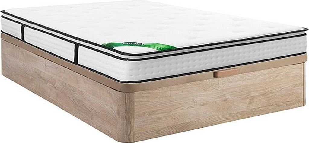 Bett-Set 140 x 190 cm, Bettkasten natur hell + 7-Zonen-Taschenfederkernmatratze mit integriertem Topper und Bambusbezug, Höhe 26 cm - MIREZA von N...