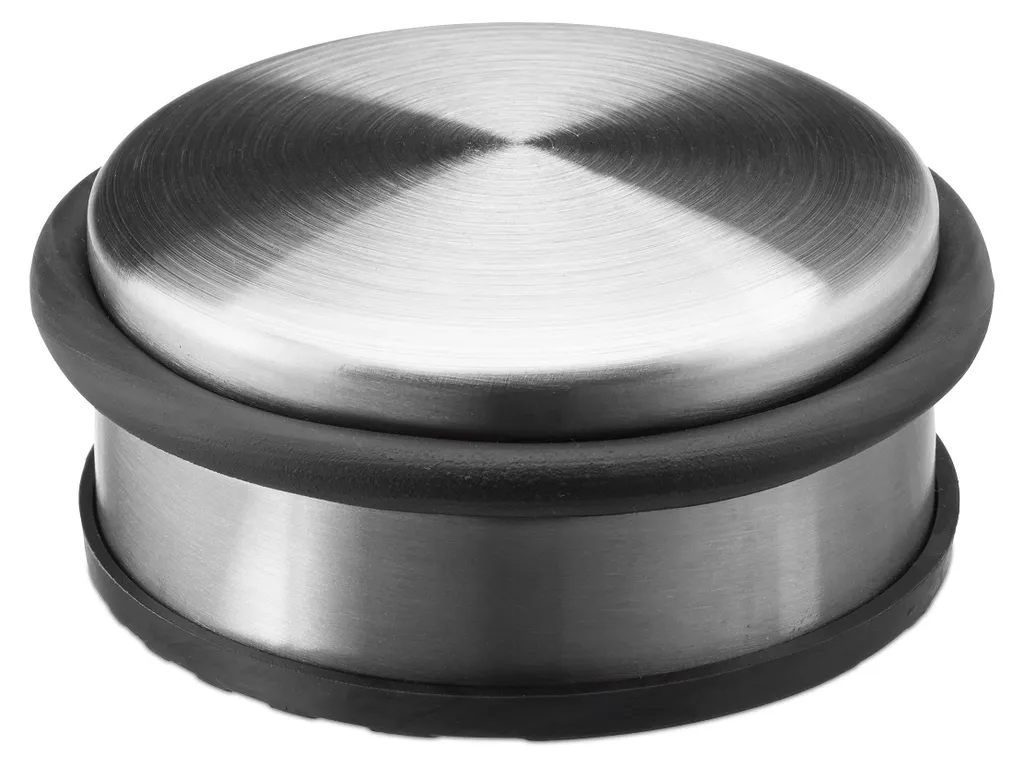 Butoir de porte lourd en caoutchouc et acier inox, 10cm, coloris gris