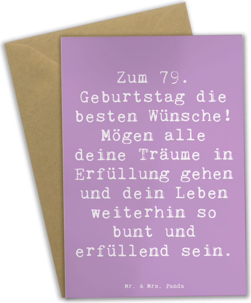 Mr. & Mrs. Panda Grußkarte Spruch 79. Geburtstag - Lavendeltraum - Geschenk, Geschenkideen, Alter, Geburtstagsgeschenk, Geburtstagsparty, Happy Bi...