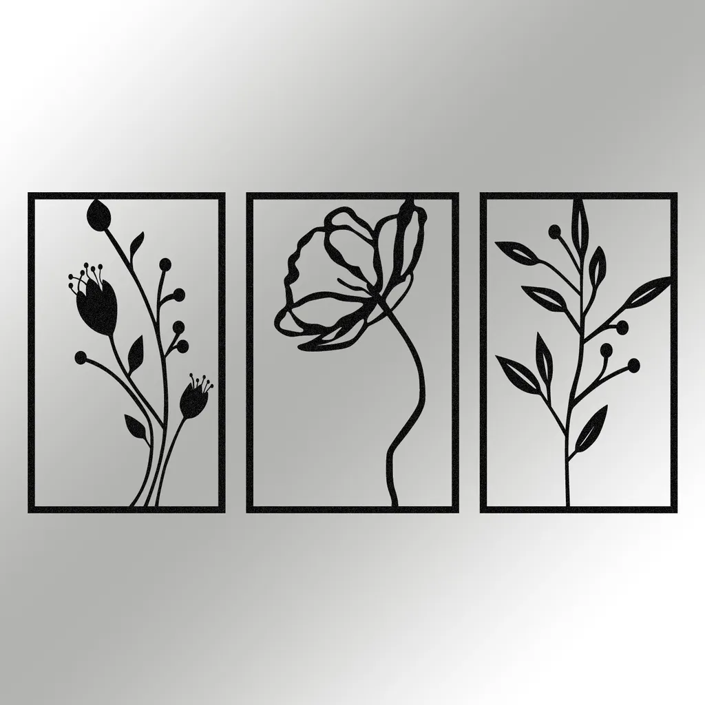 Wallity Flowers Décoration en Métal Noir Robuste et Silhouette Florale - 6
