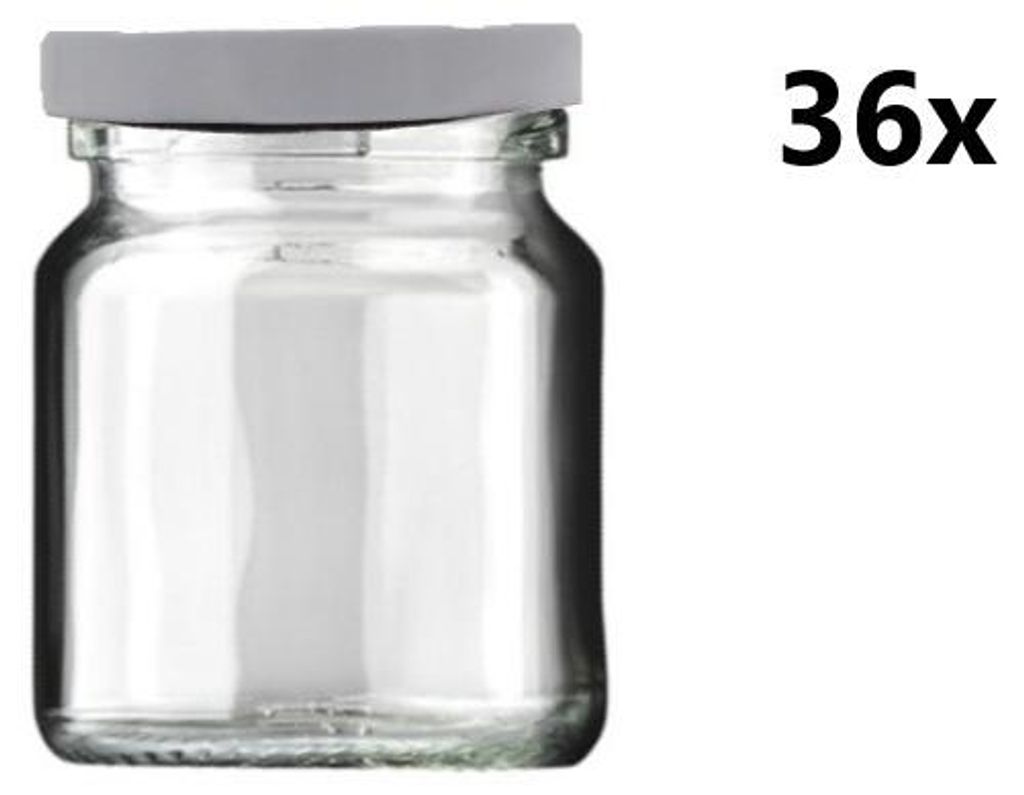 A clear glass jar with a white lid is shown against a white background. The number "36x" is visible to the right of the jar.
