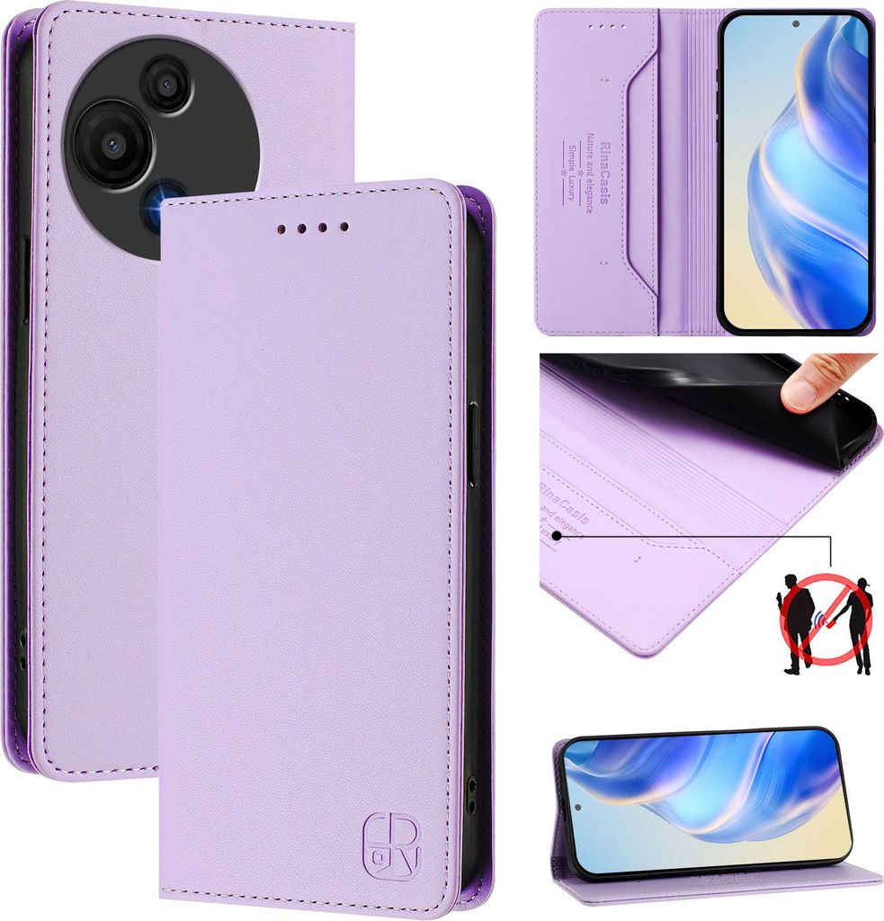 Lederhülle für TCL 60 SE NxtPaper Hülle Flip Brieftasche Kartenfächern Ständer Schutzhülle Violett