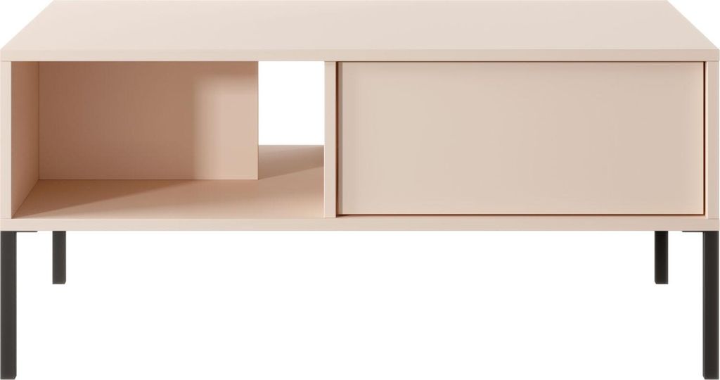 Skandinavischer Rechteckiger Couchtisch mit Stauraum - 97x44x60 cm Beige – Minimalistischer Wohnzimmertisch mit Schublade & Metallfüße – Mode...
