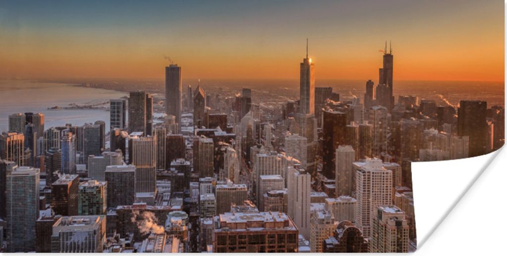 MuchoWow Poster Chicago - Nacht - Sonne 160x80 cm - Foto Poster