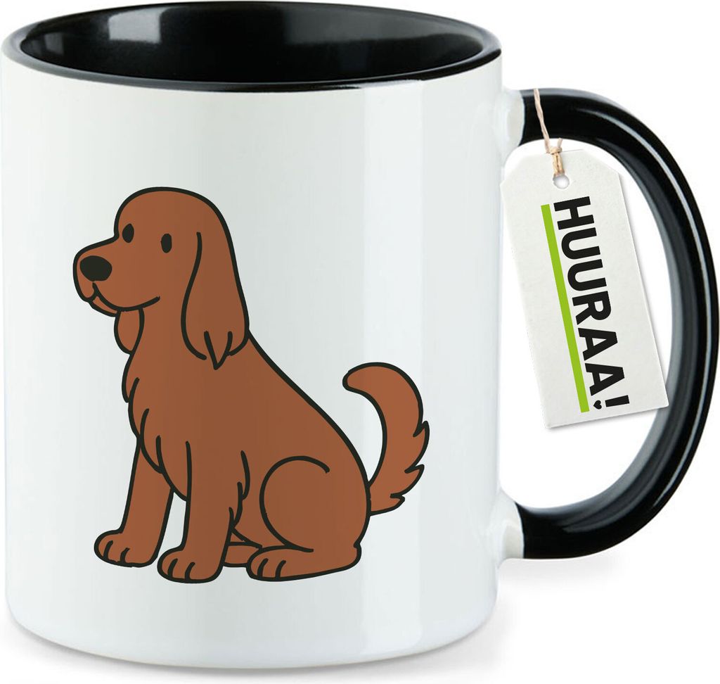 Huuraa Kaffeetasse Irish Setter Comic Iri 330ml Schwarz Keramik Kaffeebecher Geschenkidee
