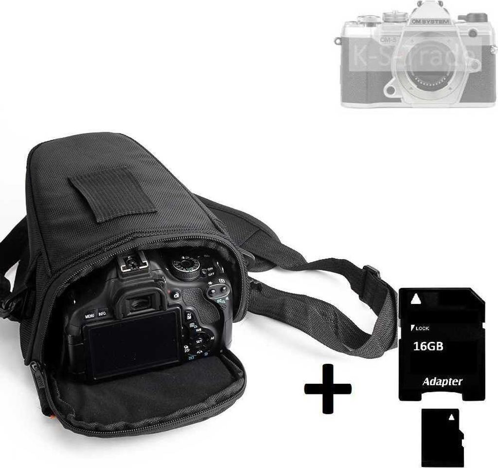 K-S-Trade Schultertasche kompatibel mit OM System OM-5 Colt Kameratasche für Systemkameras DSLR DSLM SLR, Bridge etc., + 16GB Speicherkarte