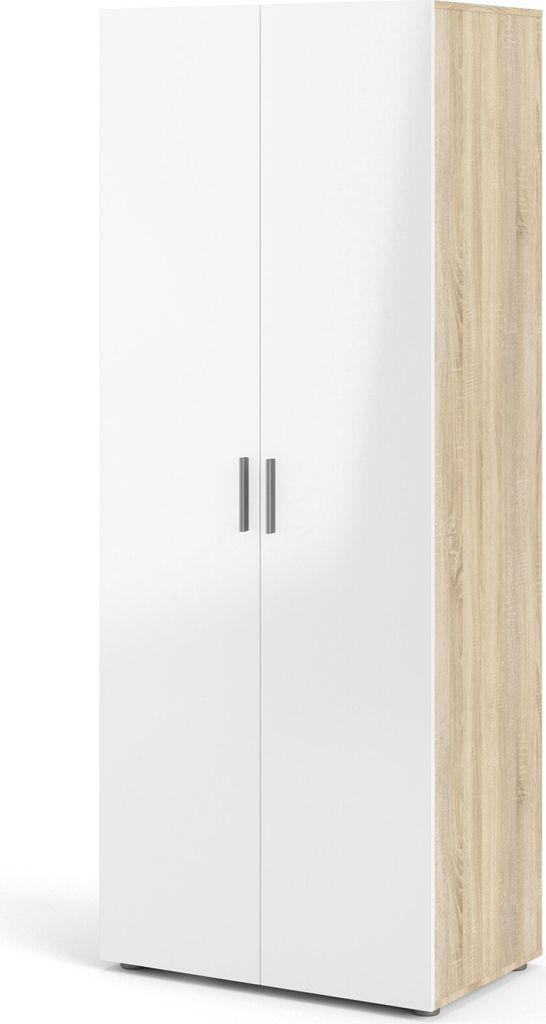 Petra Kleiderschrank 2 Türen Nachbildung Eiche Struktur und Weiß Hochglanz.