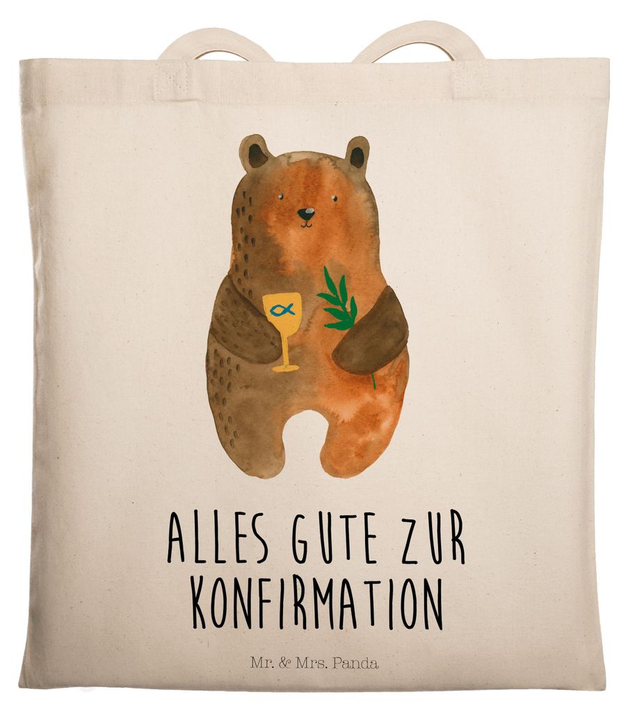 Mr. & Mrs. Panda Tote Bag Bär Konfirmation - Transparent - Geschenk, Laptoptasche, Shopping Tasche, Gottesdienst, Kirche, Stoffbeutel, Tragetasche...