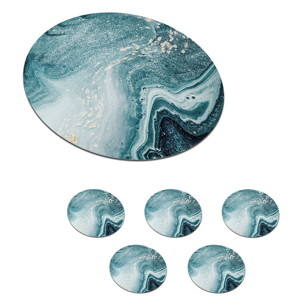 KitchenYeah Glasuntersetzer Rund 6er Set Edelsteine - Blau - Natur - Marmor - Abstrakt 10x10 cm Untersetzer für Gläser - Getränkeuntersetzer ...