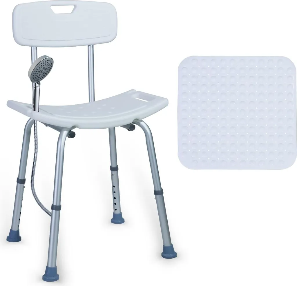 Tabouret de douche réglable en aluminium avec poignée à ventouse 120 kg