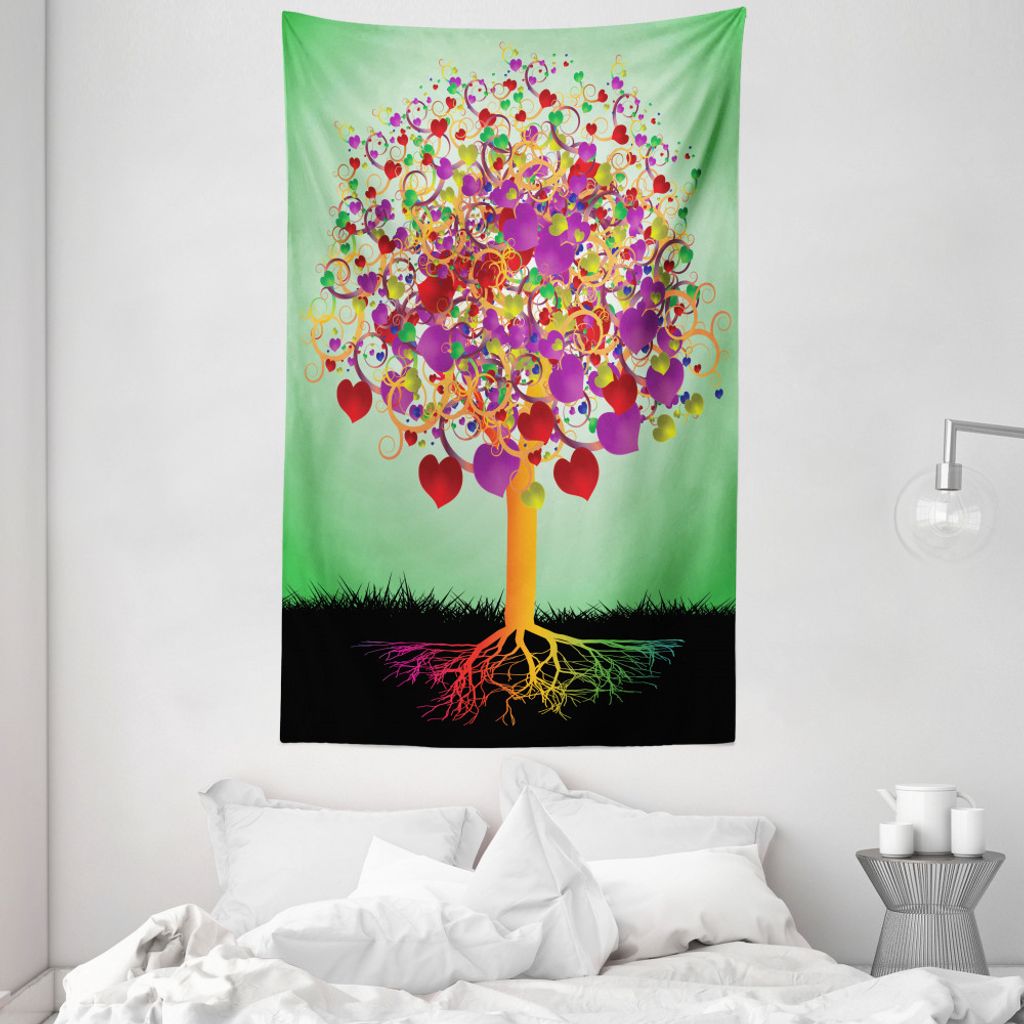 ABAKUHAUS Bunt Wandteppich und Tagesdecke, Magic Love Baum-Herz aus Weiches Mikrofaser Stoff Waschbar ohne Verblassen Digitaldruck, 140 x 230 cm, M...
