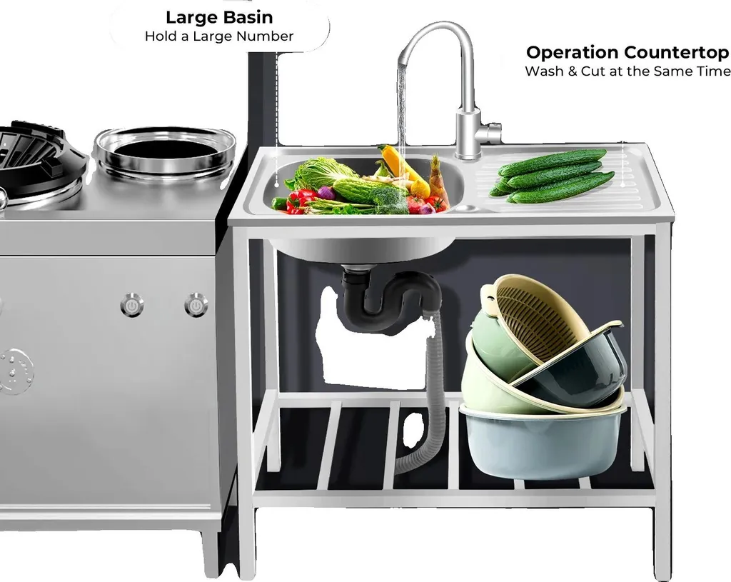 Évier de cuisine avec robinet rotatif 360 et jet d'eau intégré
