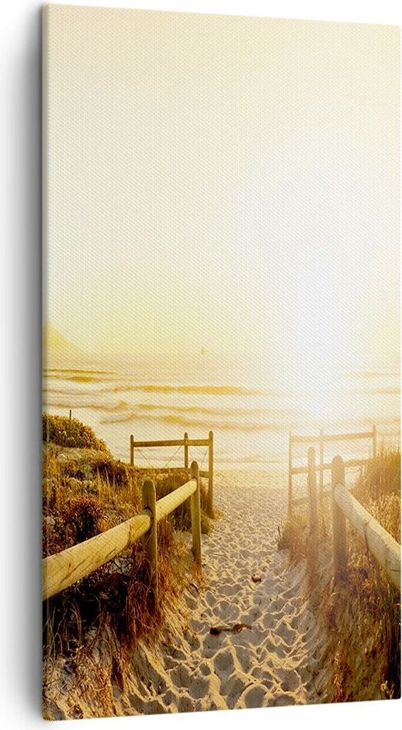 Bild auf Leinwand - Leinwandbild - Sonnenaufgang Welle Insel Meer - 45x80cm - Wand Bild - Wanddeko - Leinwanddruck - Bilder - Kunstdruck - Wanddeko...
