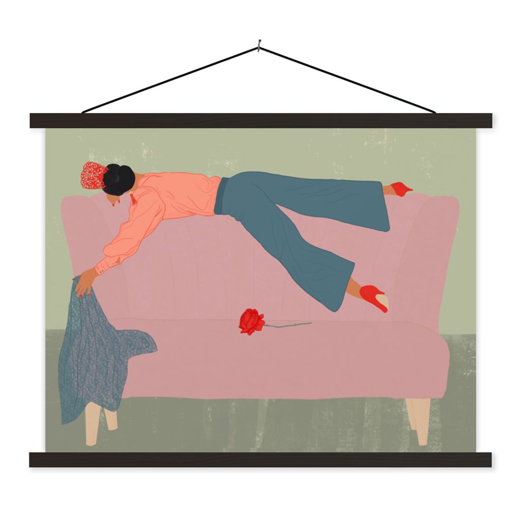 MuchoWow Textilposter Vintage - Frauen - Design 60x45 cm mit schwarzem Rahmen - Poster Schlafzimmer