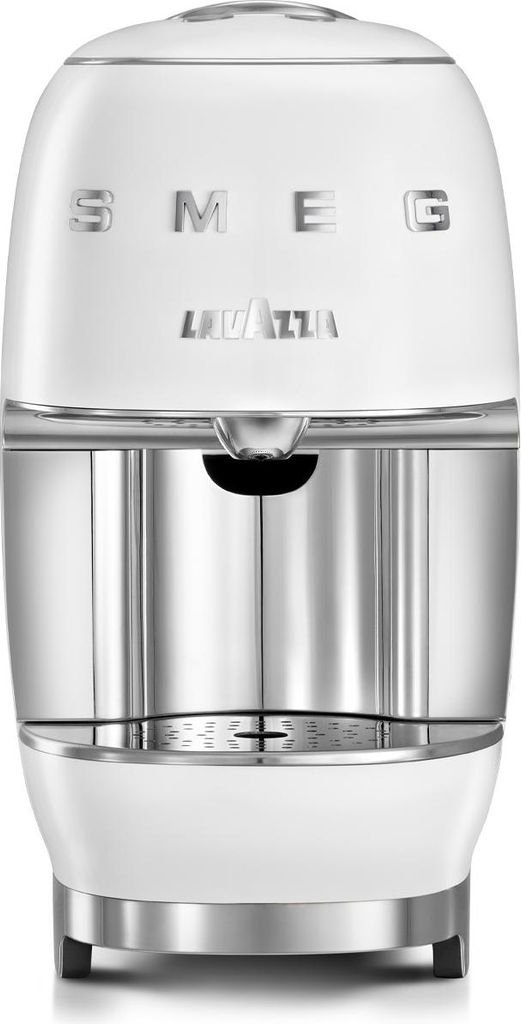 A white and silver SMEG Lavazza A Modo Mio coffee machine.