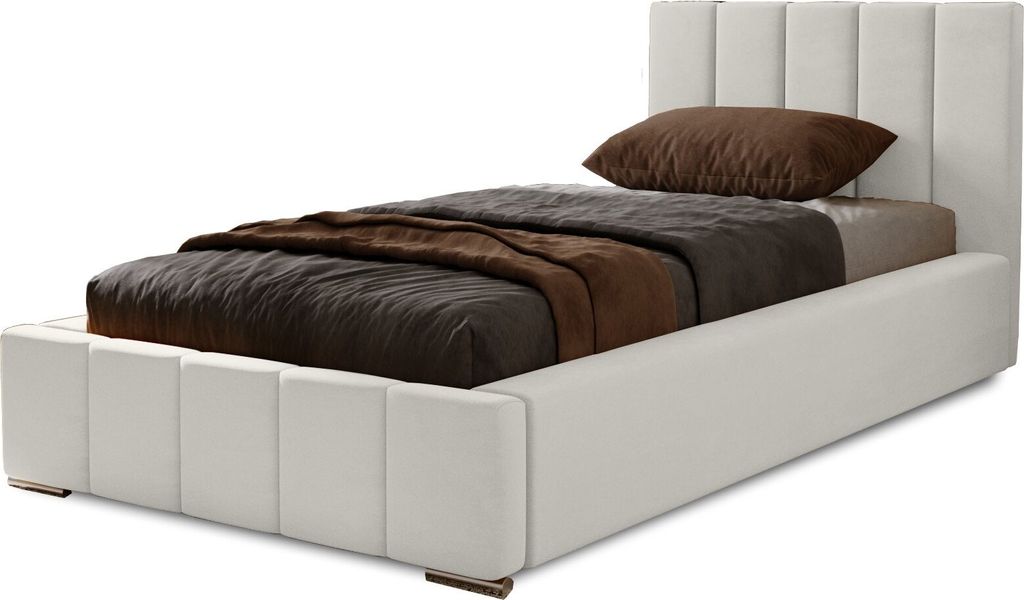 Polsterbett Nero 80x200 cm, Bett mit Kopfteil, Doppelbett mit Bettkasten und Lattenrost aus Holz, Velourstoff: Hellgrau