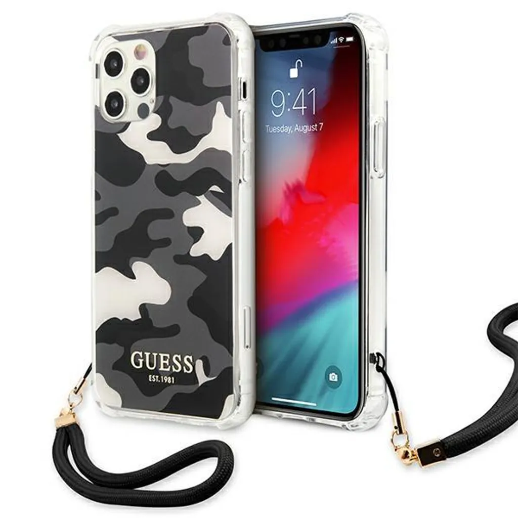 Guess Guhcp12Lksarbk Cover iPhone 12 Pro Max Camo Nero Originale