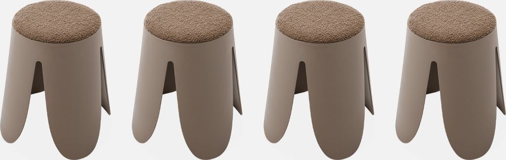 Four identical stools are arranged in a row against a light gray background.