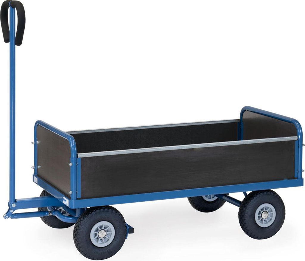 Fetra Handwagen 2-Achser mit Bordwänden und Polyurethanbereifung, 1200x650mm Ladefläche