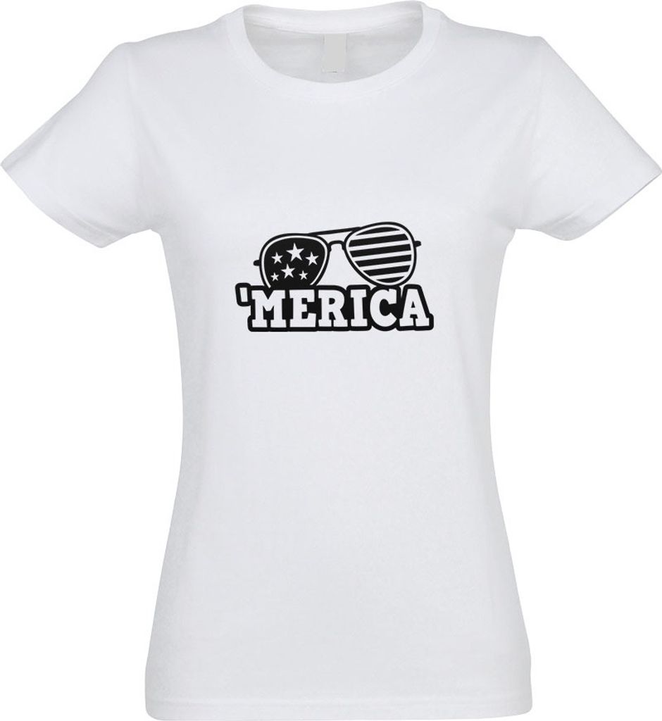 Kiwistar - T-Shirt tailliert - Damen - Weiss - Merica - USA Amerika - mit Motiv Bedruckt - Funshirt Design - Sport - Freizeit - Damen - L