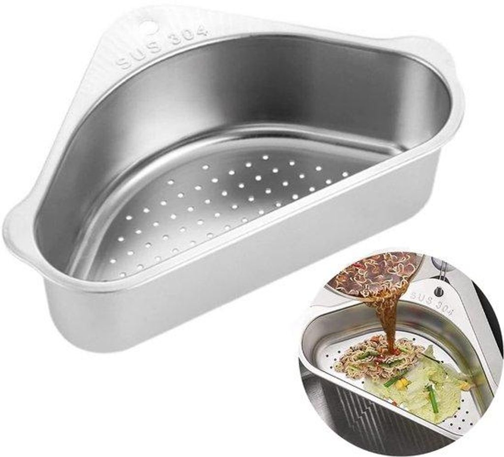 Edelstahl 304 Spülbeckenabfluss, dreieckiger Filterkorb, silber, multifunktional