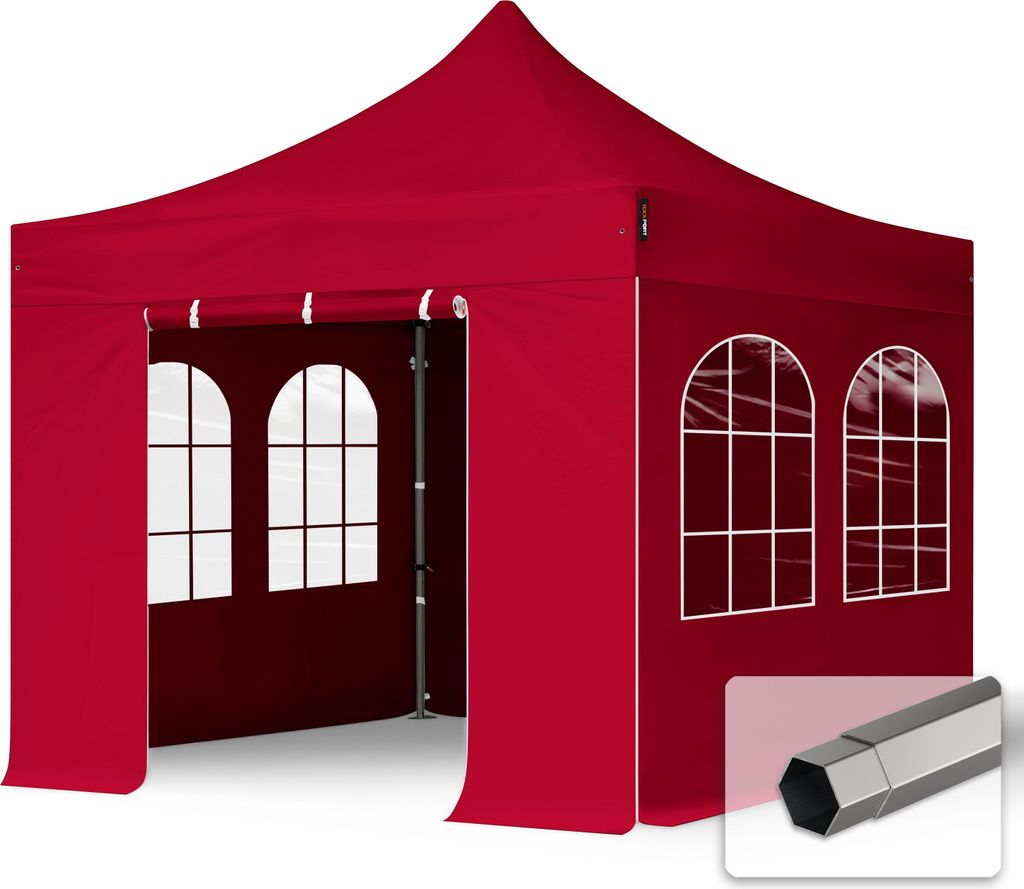 TOOLPORT 3x3m Stahl Faltpavillon, inkl. 4 Seitenteile, rot